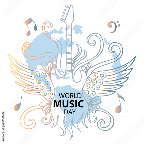 World music day with guitar poster concept. June 21