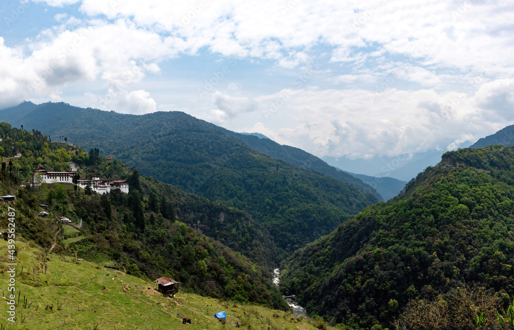 Landscape view of a longest fortress in Bhutan