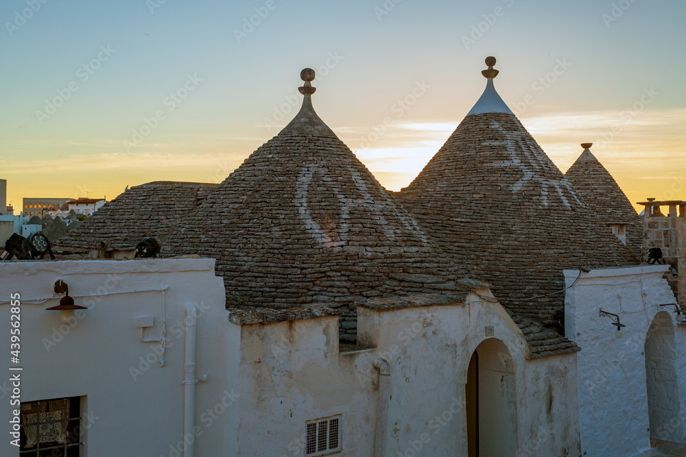 Sunrise in Alberobello. the town of trulli in Puglia, a fantastic landscape