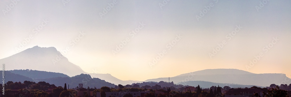 the Sainte Victoire mountain in the morning light in spring
