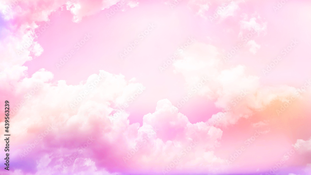 Pink sky background with white cloud.Fantasy cloudy sky with pastel gradient color, nature abstract image use for backgroung.