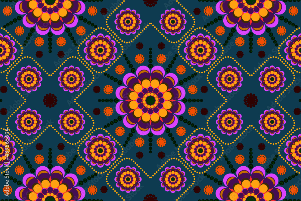 Flower ethnic pattern traditional abstract Design for background,carpet,wallpaper,clothing,wrapping,Batik,fabric,Vector illustration embroidery style.