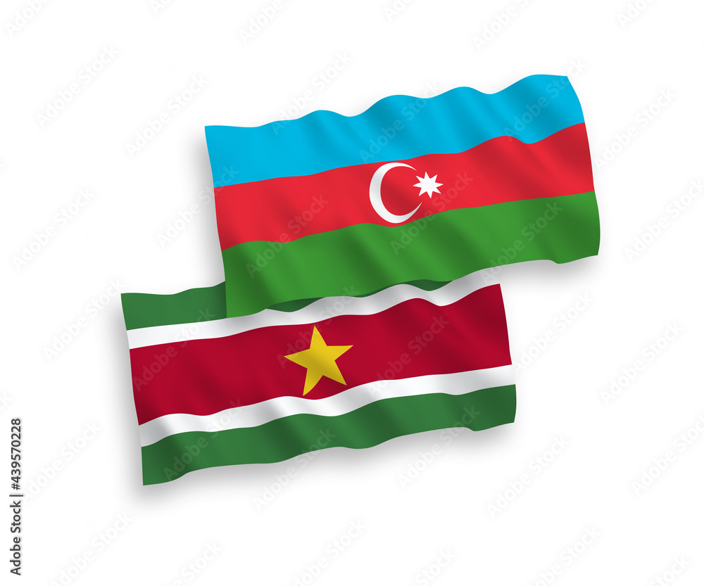 Flags of Republic of Suriname and Azerbaijan on a white background Flags of Republic of Suriname and Azerbaijan on a white background