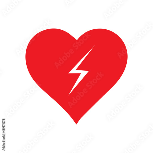 AED,automated external defibrillator / aed sign with heart and electricity symbol flat vector icon	

