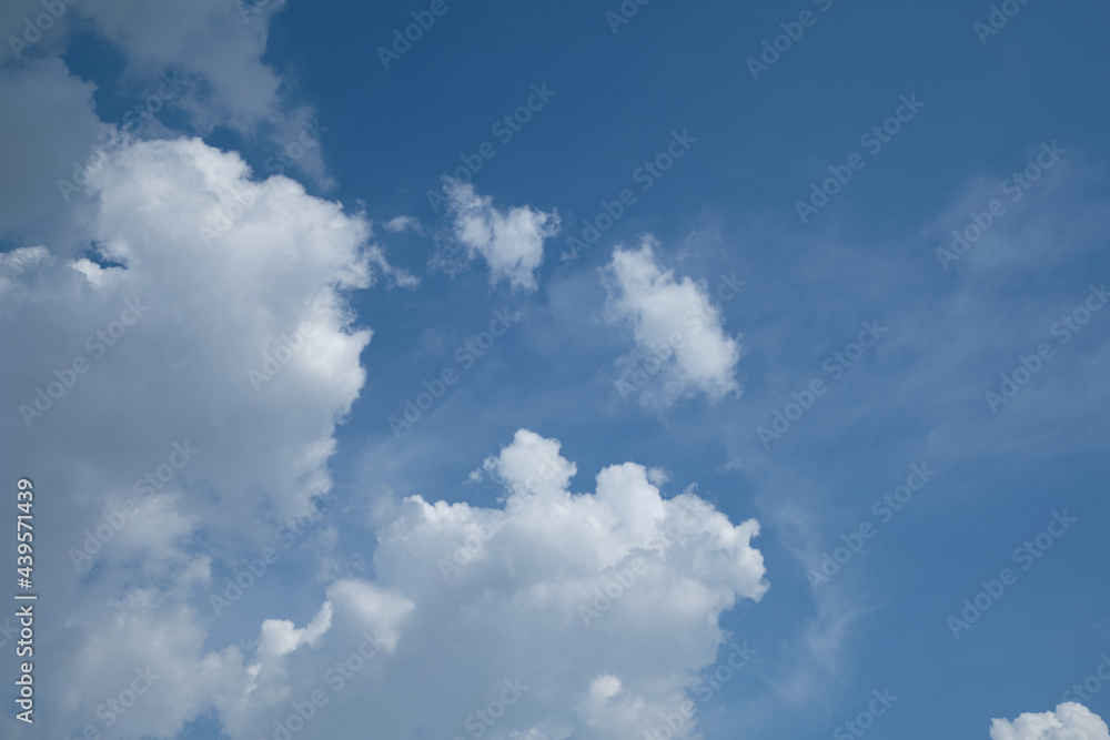 White clouds over blue sky horizontal with copyspace White clouds over blue sky horizontal with copyspace