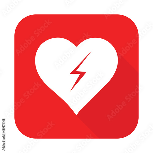 AED,automated external defibrillator / aed sign with heart and electricity symbol flat vector icon	
