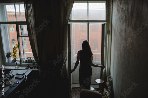 Silhouette of a beautiful longhaired woman
 photo