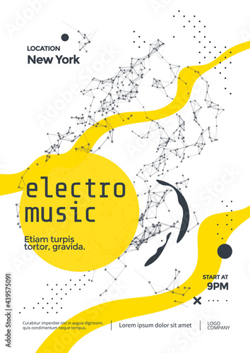 Electro music modern club party flyer with Abstract plexus elements. Cover design Electronic sound fest.