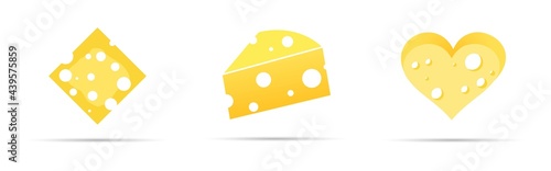 Cheese icon. A set of cheeses. Three types of different cheeses on a white background. Vector
