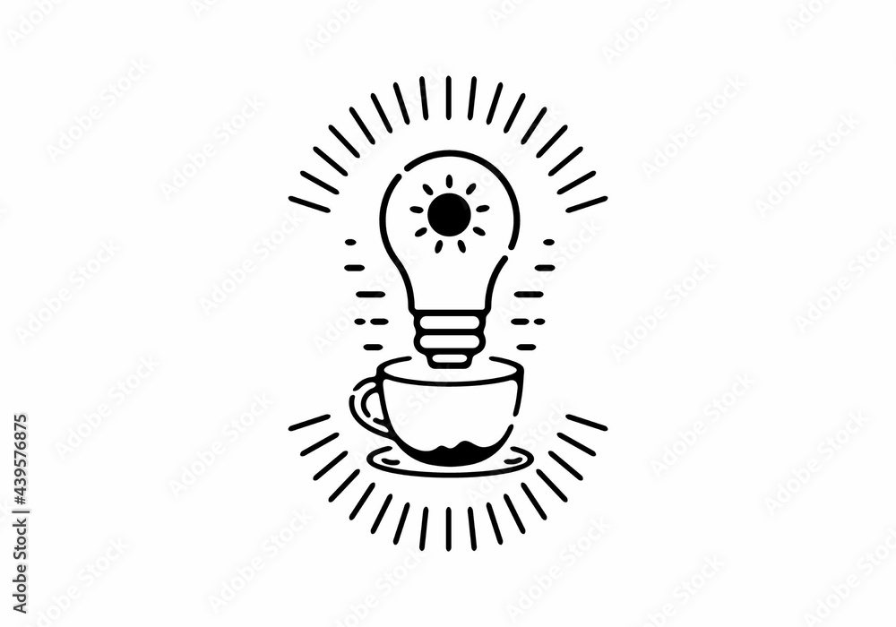 Black line art illustration of coffee and bulb lamp Black line art illustration of coffee and bulb lamp