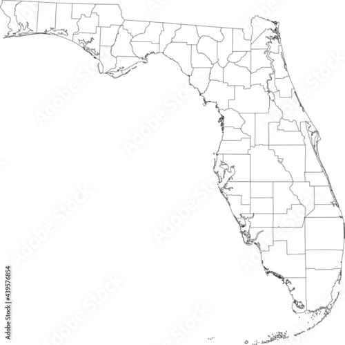 White blank vector map of the Federal State of Florida  USA with black borders of its counties