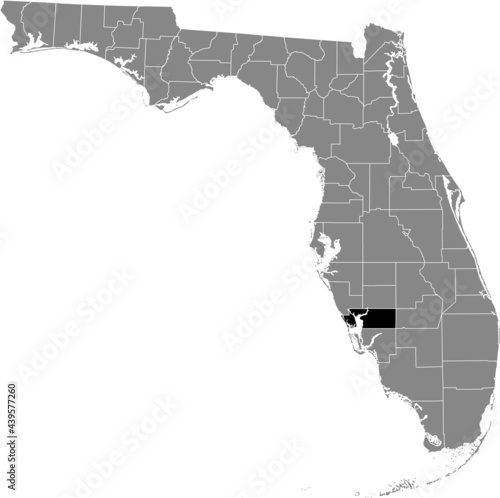 Black highlighted location map of the US Charlottecounty inside gray map of the Federal State of Florida, USA