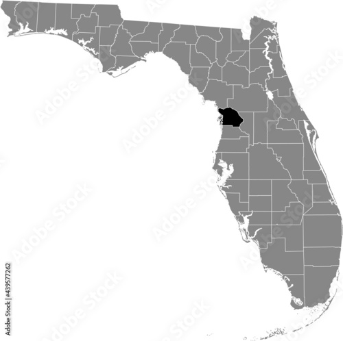 Black highlighted location map of the US Citrus county inside gray map of the Federal State of Florida, USA