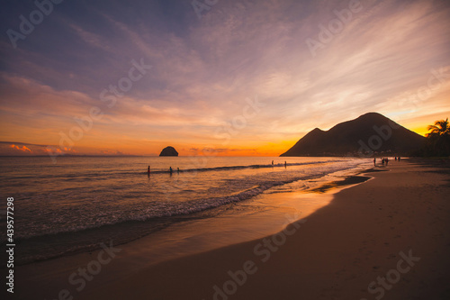  sunset on the beach in Caribbean sea, La Diamant, Martinique, Antilles of France photo