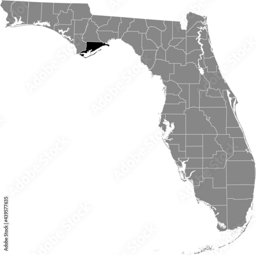 Black highlighted location map of the US Franklin county inside gray map of the Federal State of Florida, USA