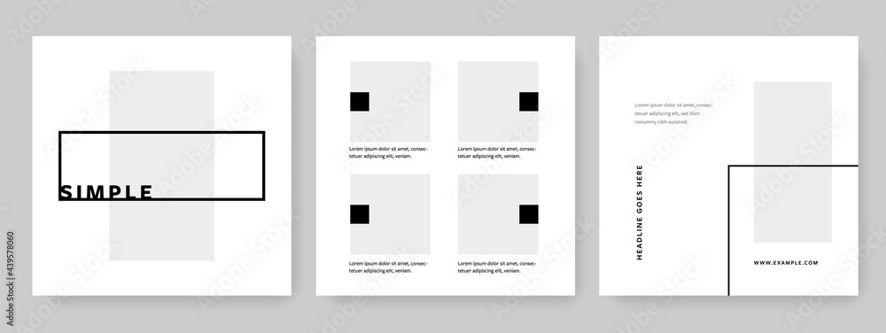 Minimal social media templates with grey, white and black accent, clean editable business layouts for serious company, simple square graphics for company Minimal social media templates with grey, white and black accent, clean editable business layouts for serious company, simple square graphics for company