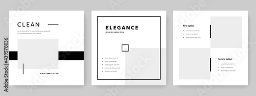 Social media posts layouts with minimal elements, grey tones, clean editable business templates, elegance graphics, set of modern corporate design