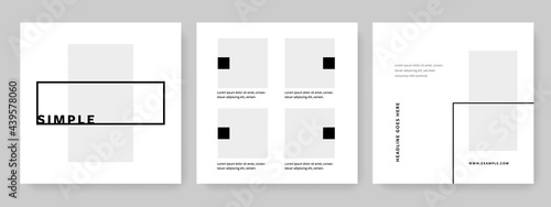 Minimal social media templates with grey, white and black accent, clean editable business layouts for serious company, simple square graphics for company
