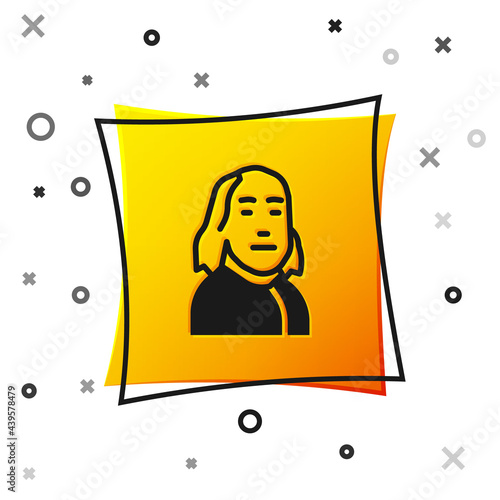 Black Benjamin Franklin icon isolated on white background. Yellow square button. Vector