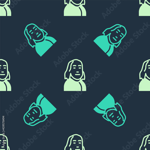 Green and beige Benjamin Franklin icon isolated seamless pattern on blue background. Vector