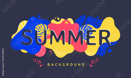 Summer banner design with abstract geometric shapes. Fashion poster with organic liquid form and texture. Vector illustration