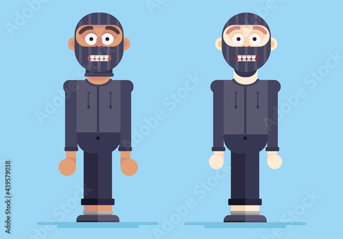 Two criminals looking scared flat illustration style