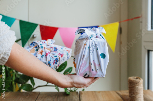 Sustainable fabric gift wrapping photo