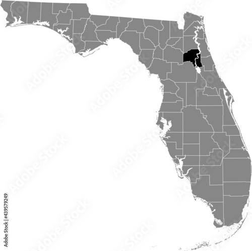 Black highlighted location map of the US Putnam county inside gray map of the Federal State of Florida, USA