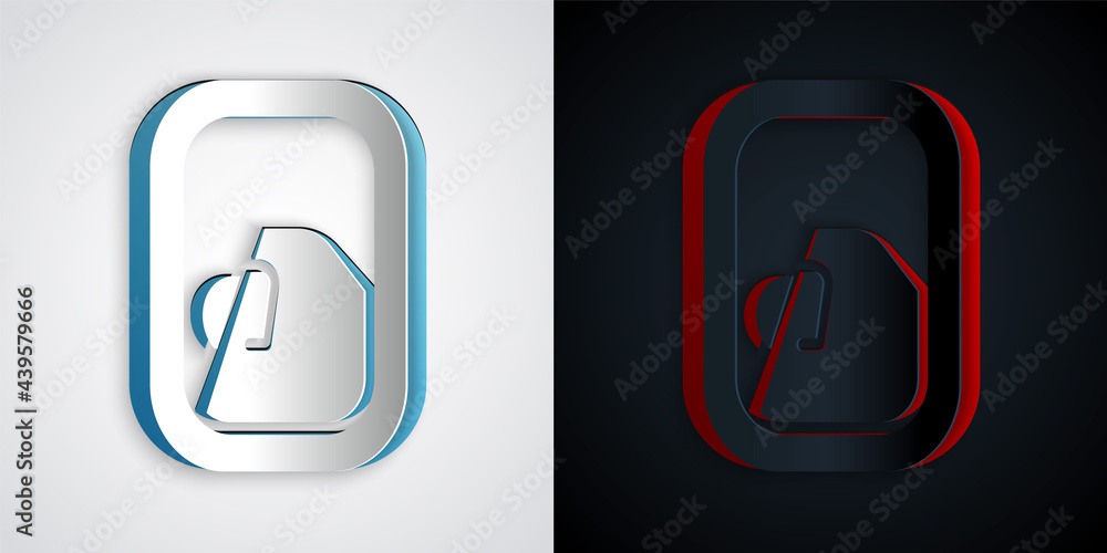 Paper cut Airplane window icon isolated on grey and black background. Aircraft porthole. Paper art style. Vector Paper cut Airplane window icon isolated on grey and black background. Aircraft porthole. Paper art style. Vector