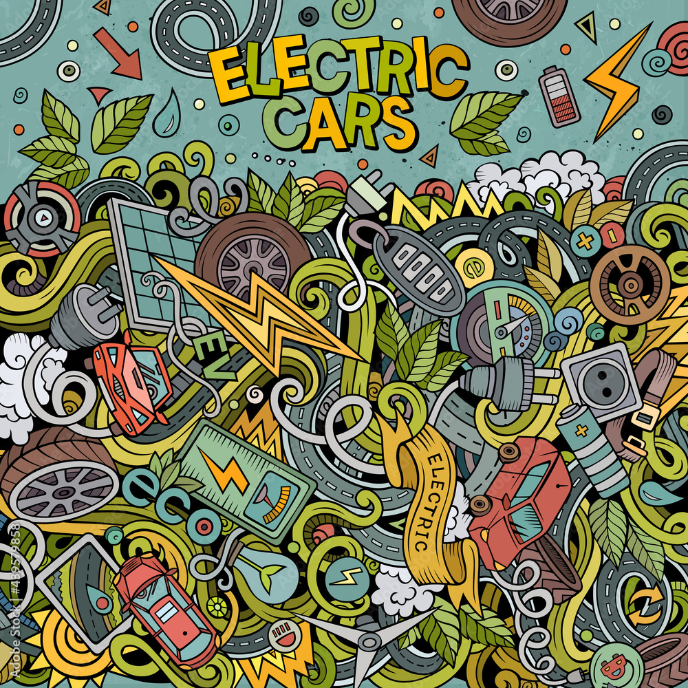 Cartoon doodles electric cars frame design