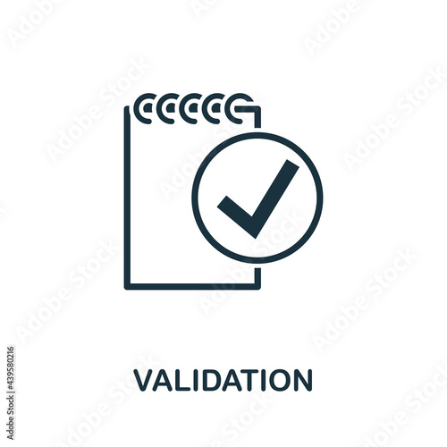 Validation icon. Simple creative element. Filled monochrome Validation icon for templates, infographics and banners