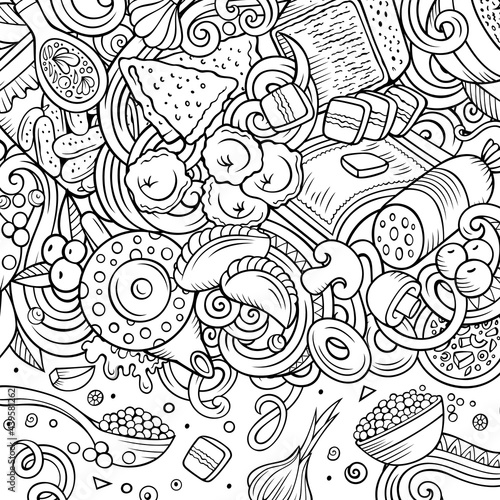 Cartoon vector doodles Slavic food frame