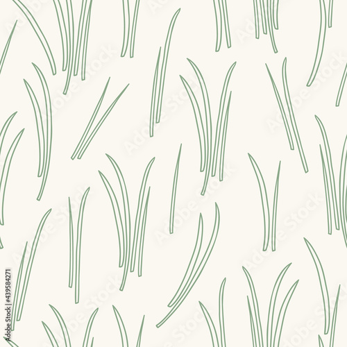 Seamless pattern with chives on beige background. Contour vector illustration
