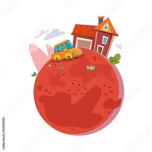 House on the planet Mars. Space colonization. Vector illustration in cartoon style