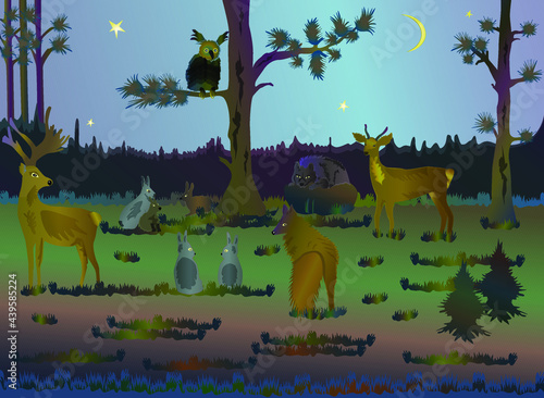 Animals of northern latitudes. Collection of animals in the forest.