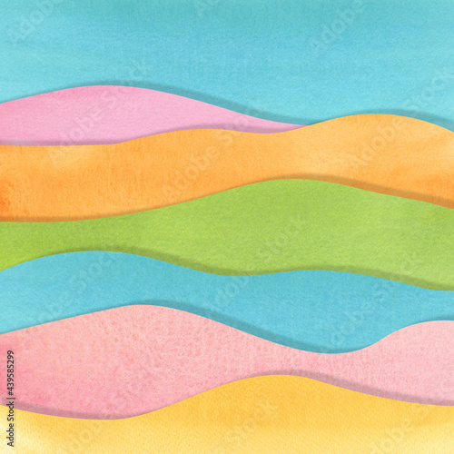 Abstract watercolor collage, Summertime mood with colorful waves