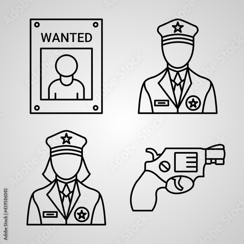 Set of Thin Line Flat Design Icons of Police