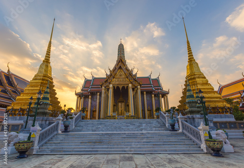 Wat Phra Kaew in twilight, Temple of the Emerald Buddha Wat Phra Kaew is one of Bangkok's most famous tourist sites and it was built in 1782.
