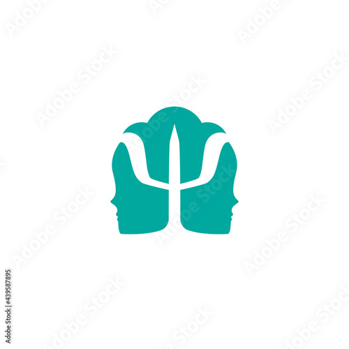 Blue man's head with Greek letter Psi. Neuropsychology and psychology logo isolated on white.