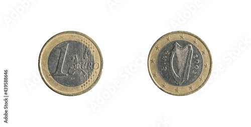 1 Euro coin from Eire, year 2002. Obverse and reverse. photo