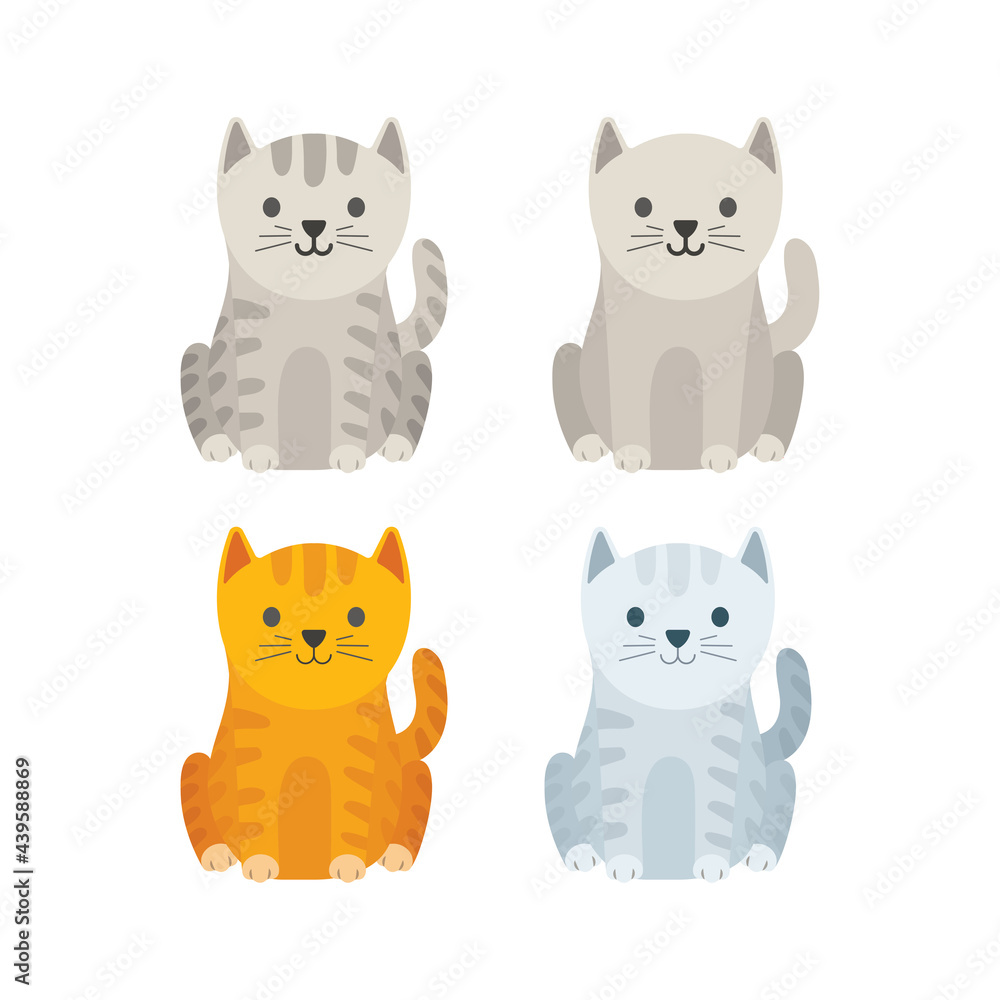 Cat. Sitting cute cat. Cartoon style virus color drawing kitten characters. Part of set. Cat. Sitting cute cat. Cartoon style virus color drawing kitten characters. Part of set.