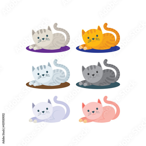 Cat. Resting kitten cat on carpet. Cartoon style virus color drawing kitten characters. Part of set.