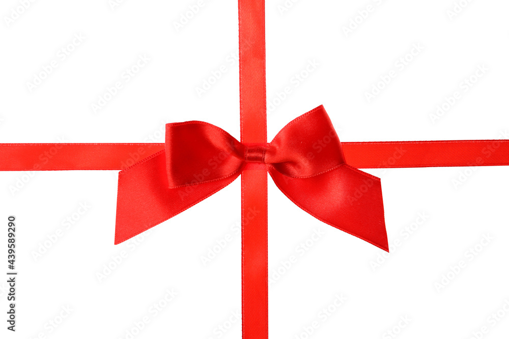 Red ribbon with bow on white background. Festive decoration Red ribbon with bow on white background. Festive decoration
