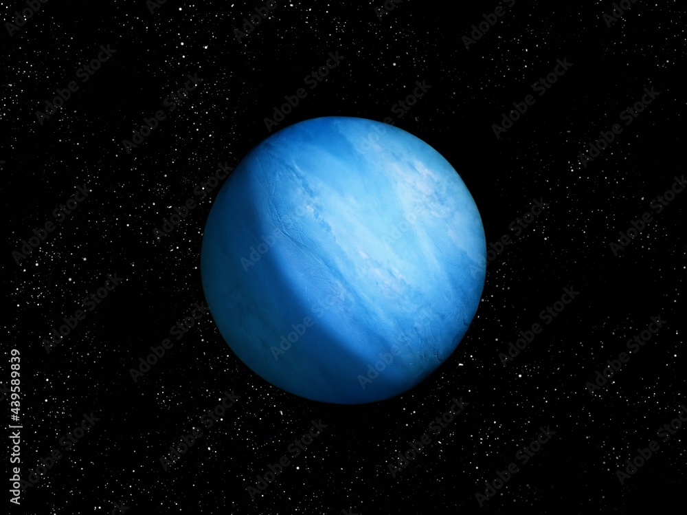 Blue planet covered with thick clouds in space with stars 3d illustration