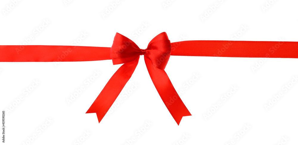 Red ribbon with bow on white background. Festive decoration Red ribbon with bow on white background. Festive decoration