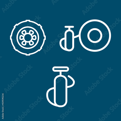 inflate tire, car wheel, car line icon set. inflate tire, car wheel, car line icon set.