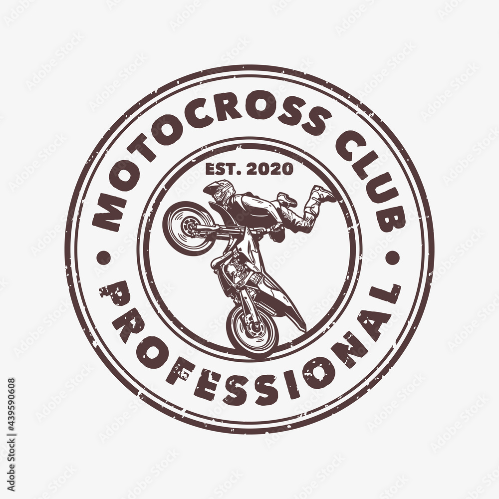 logo design motocross club professional with motocross rider doing jumping attraction vintage illustration logo design motocross club professional with motocross rider doing jumping attraction vintage illustration
