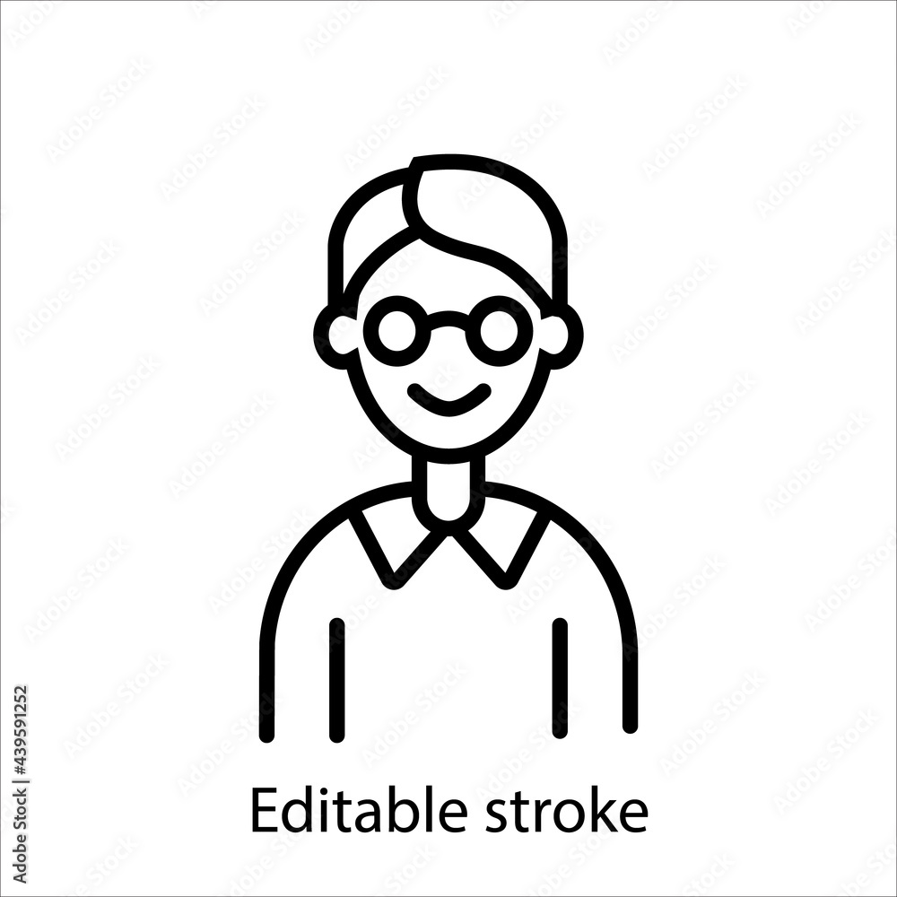 Smart man outline icon. Customizable linear contour symbol. Editable stroke