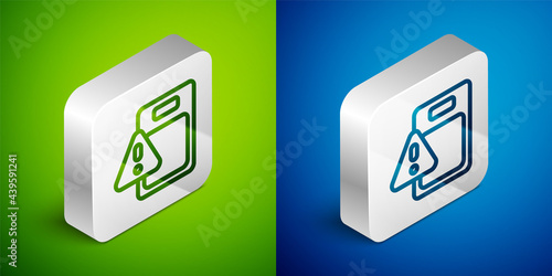 Isometric line Global economic crisis icon isolated on green and blue background. World finance crisis. Silver square button. Vector