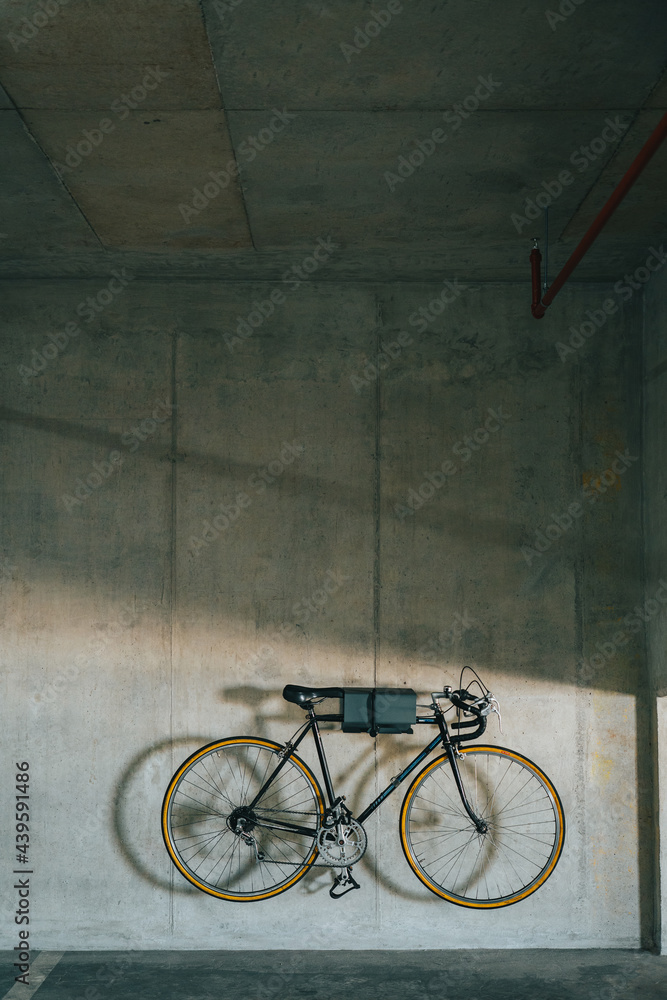 Bike Parked in Empty Parking Lot Bike Parked in Empty Parking Lot
